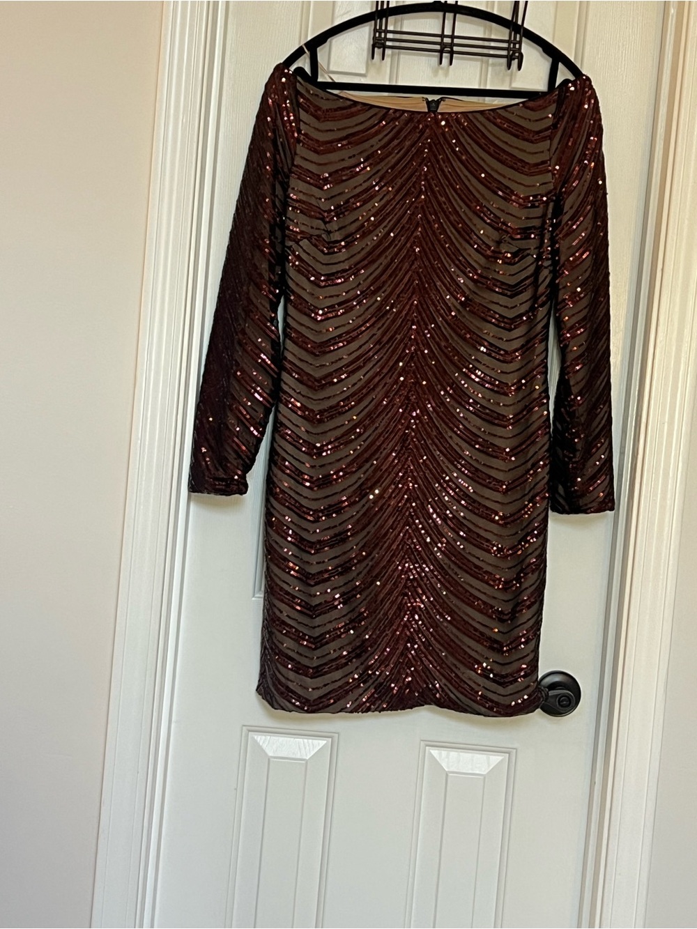 Dress the Population Burgundy Sequin Long-Sleeve Sheath Dress